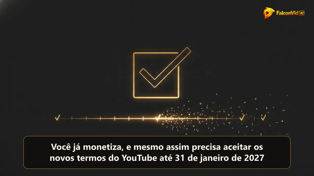 Uma caixa de seleção dourada grande e vazia brilhando sobre uma linha do tempo escura que se despedaça logo depois dela.