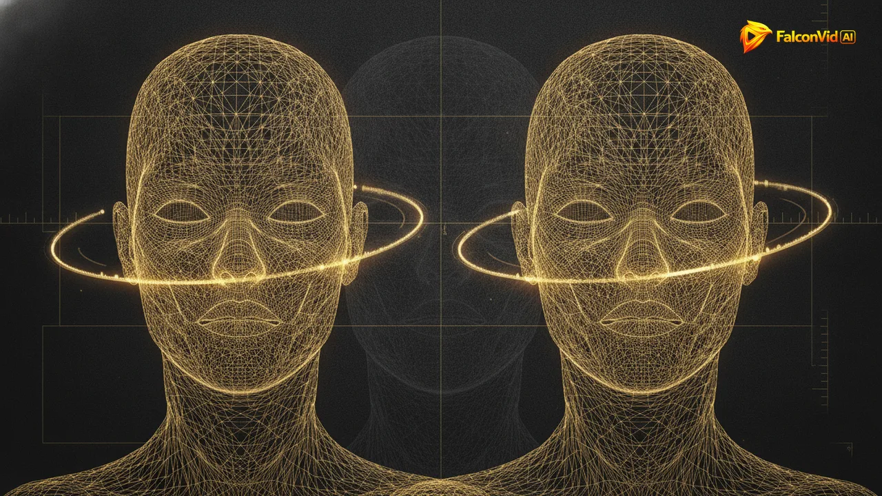 Two golden mesh head silhouettes side by side, each circled by its own spinning stopwatch ring, with a faded third head behind them and no ring.