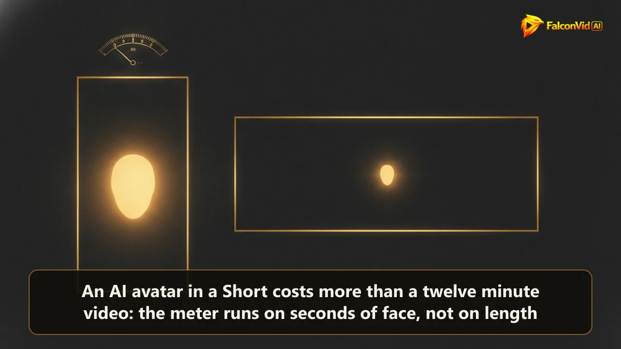 A tall vertical golden frame completely filled by a glowing face silhouette next to a much wider frame where the same silhouette is only a small dot, with a meter dial ticking above.