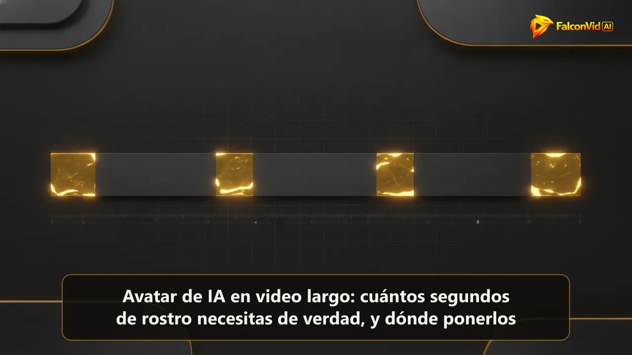 Una barra de línea de tiempo horizontal larga sobre fondo oscuro, casi toda apagada, con cuatro tramos cortos brillando en dorado.