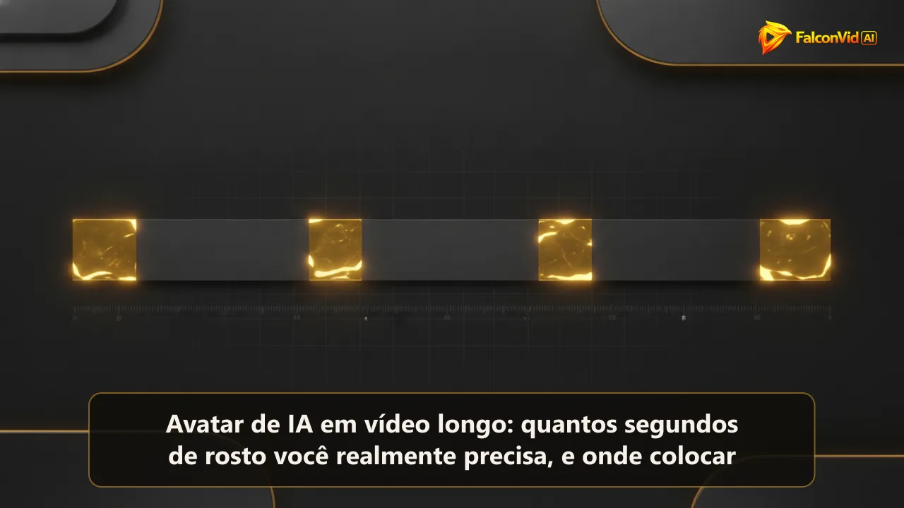 Uma barra de linha do tempo horizontal longa sobre fundo escuro, quase toda apagada, com quatro trechos curtos brilhando em dourado.