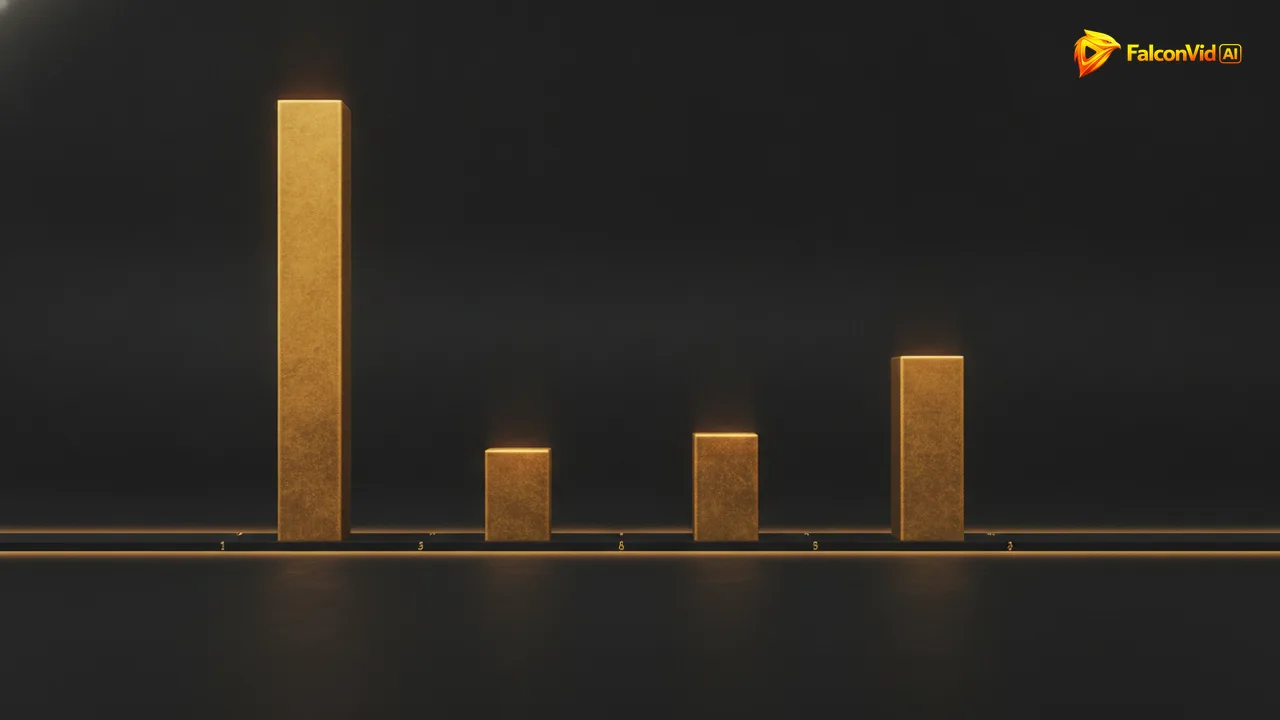 Four glowing golden pillars of different heights rising from a long dark horizontal track with numbered tick marks between them.