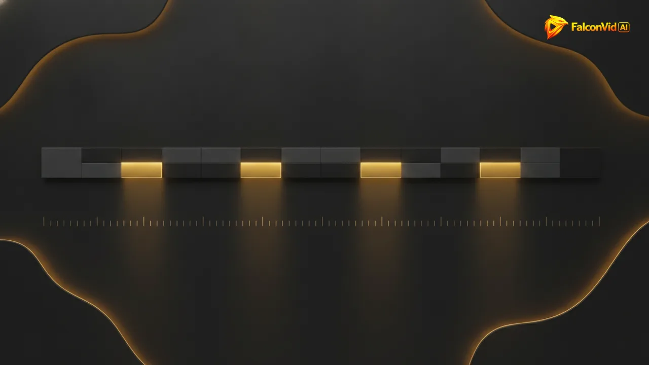 A dark timeline bar with four short glowing golden blocks spaced along it and the rest of the bar empty.