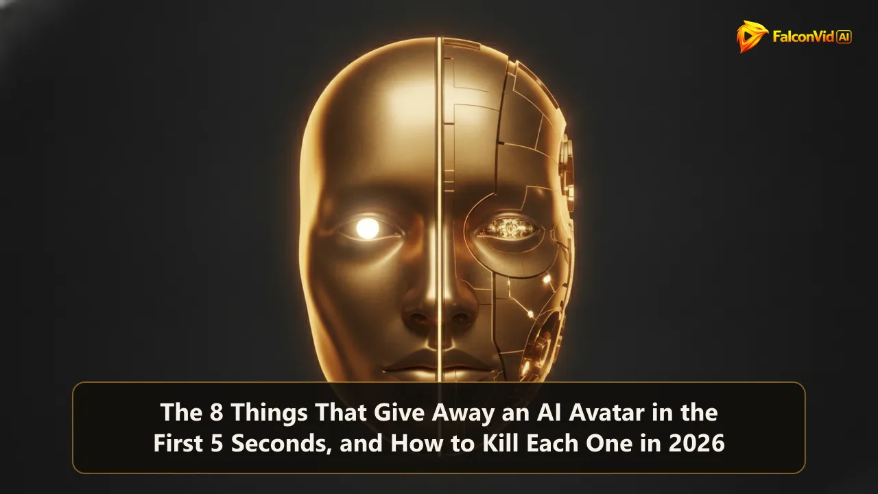 A sculpted golden face split down the middle, one half alive with light in the eye and the other faintly mechanical.