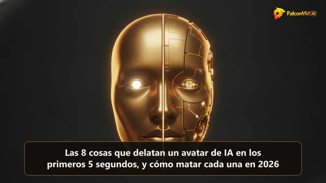 Un rostro dorado esculpido dividido por la mitad, una mitad viva con luz en el ojo y la otra levemente mecánica.
