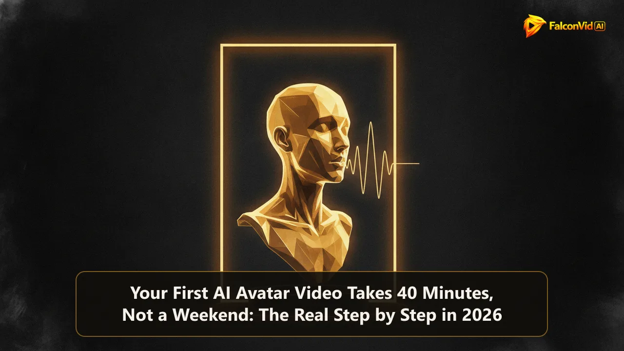 A sculpted golden bust presenting on a small stage inside a glowing frame, with a waveform curling from its mouth.