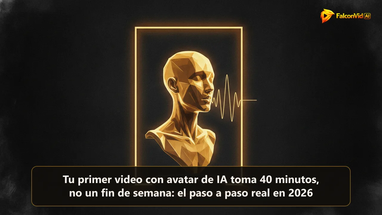 Un busto dorado esculpido presentando en un pequeño escenario dentro de un marco encendido, con una onda de sonido saliendo de la boca.