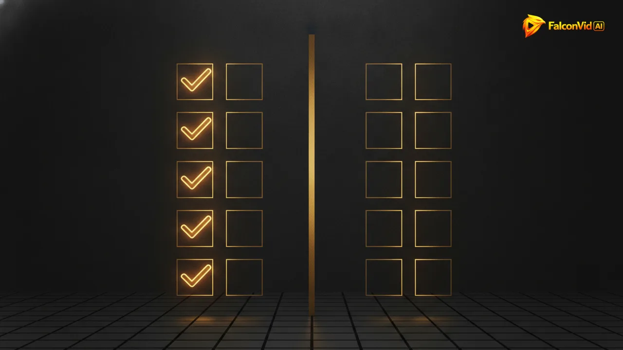 Two columns of checkboxes, a short one with five golden checkmarks and a tall dark one left empty, showing how few cases require the label.