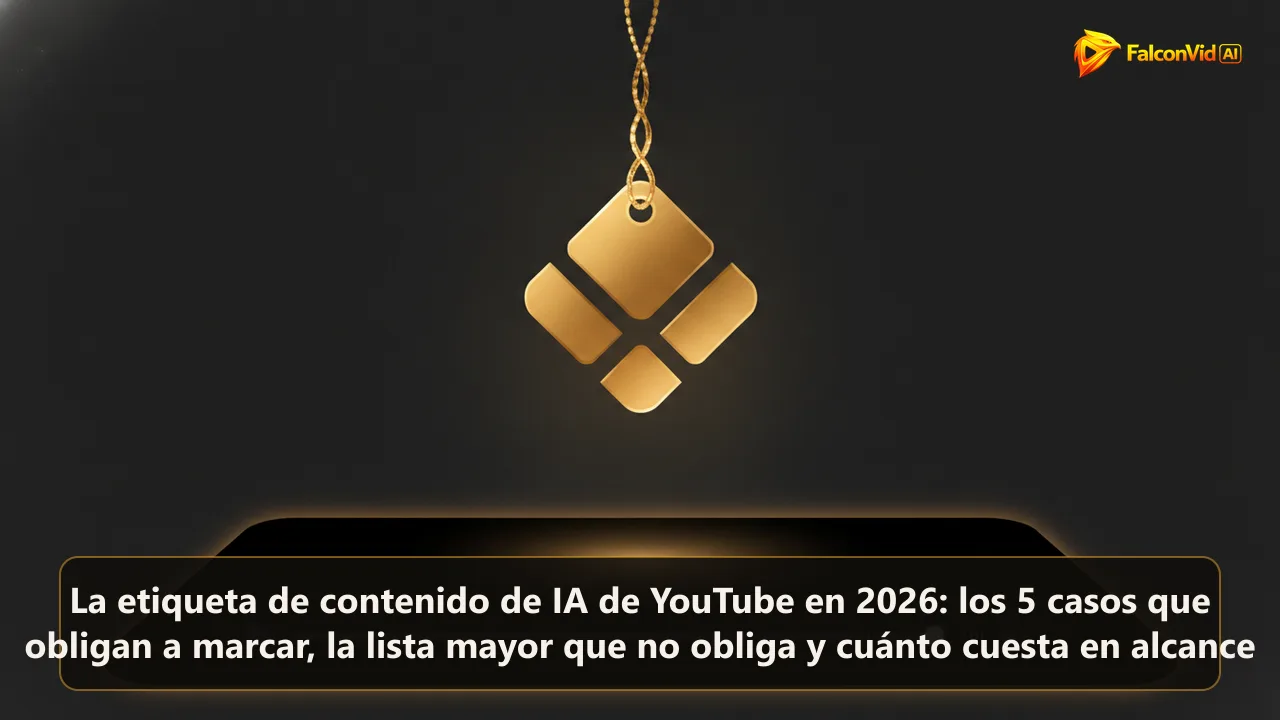 Una etiqueta dorada encendida colgando sobre un reproductor de video oscuro y abstracto, echando luz cálida sobre la superficie.