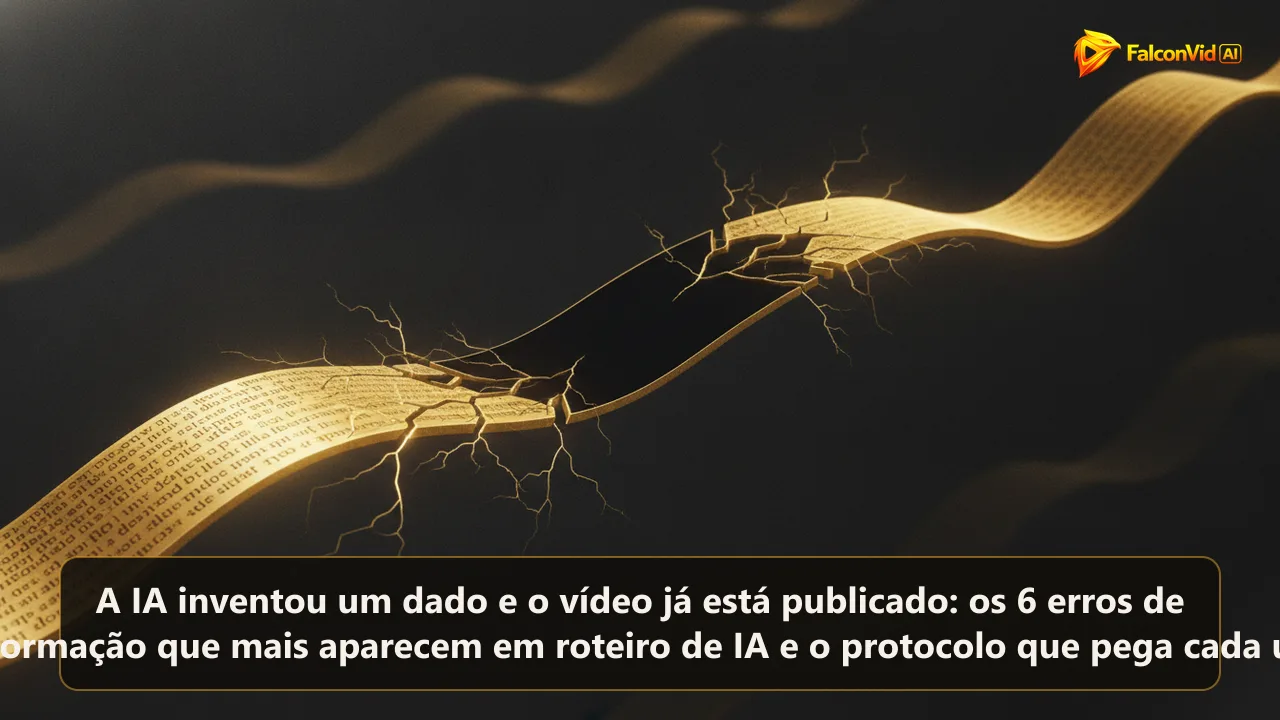 Uma fita dourada feita de segmentos de texto, com um segmento vazado e preto e rachaduras se espalhando dali.