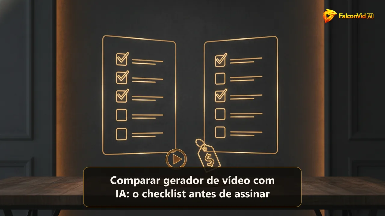Duas listas de verificação douradas brilhando sobre uma mesa escura ao lado de um botão de play e uma etiqueta de preço