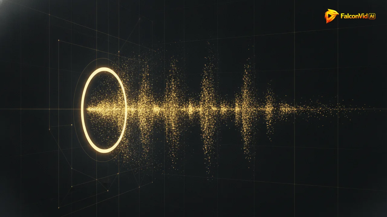 A glowing golden sound wave passing cleanly through a luminous ring, with faint geometric grid lines suggesting rules and boundaries in the dark background.