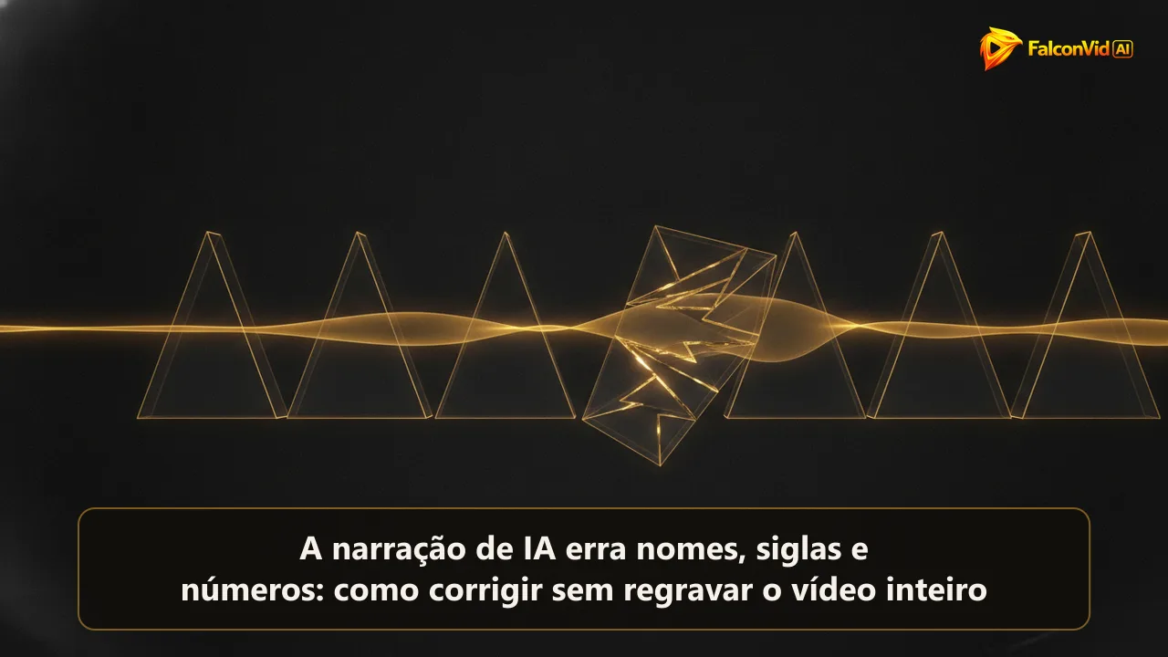 Onda sonora dourada atravessando prismas de vidro, quebrada por um prisma fora de alinhamento