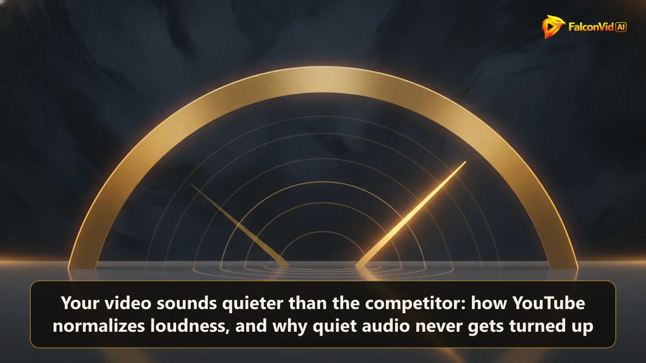 A glowing golden loudness meter arc with one needle pinned high on the scale and a second needle resting far below it.