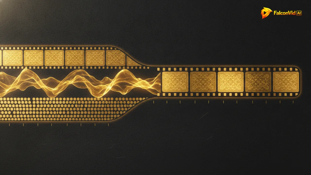 Three golden streams of different textures merging into a single filmstrip on a dark background.