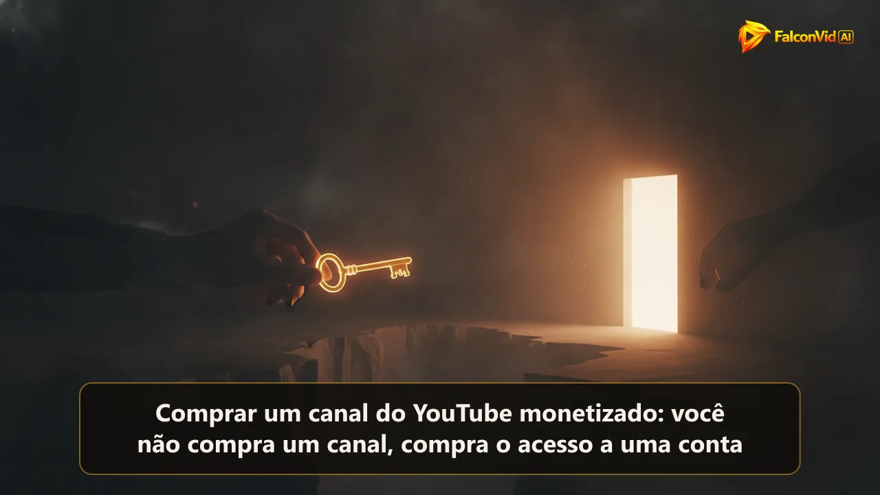 Uma chave dourada passada por cima de um vão escuro em direção a uma porta de luz que não tem parede em volta.