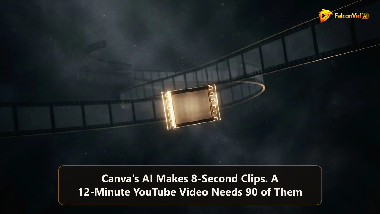 A single glowing golden film frame in front of a long strip of empty grey frames fading into a dark space