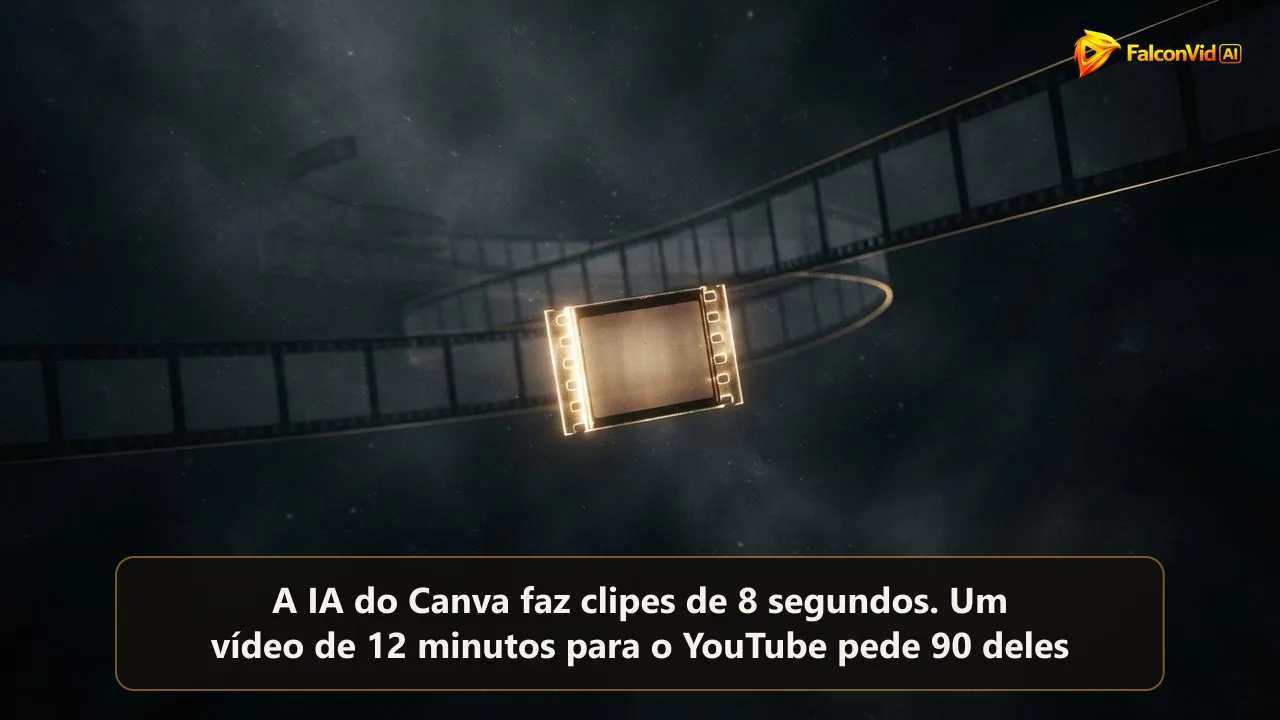 Um único quadro de filme dourado brilhando na frente de uma longa tira de quadros cinzas vazios sumindo num espaço escuro