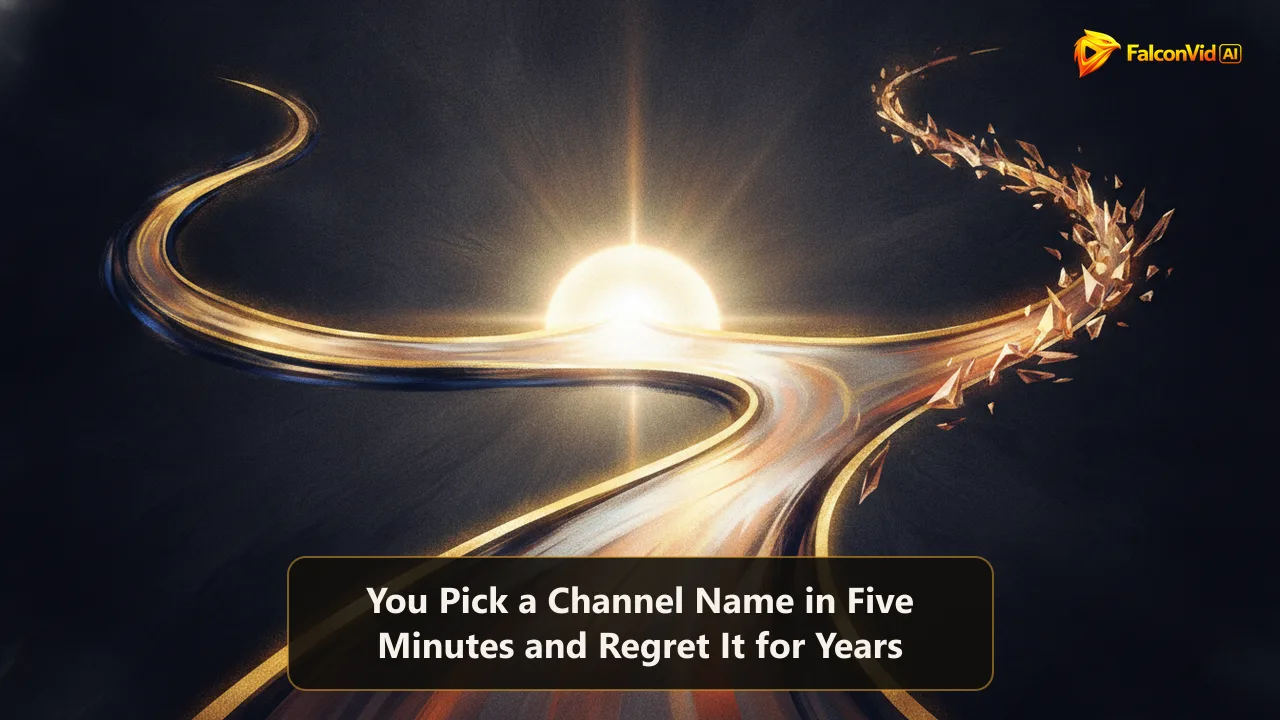 A dark editorial illustration of three glowing paths splitting from a single point, symbolizing three channel naming strategies.
