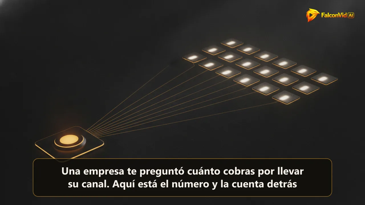 Ilustración de un centro de control con líneas finas saliendo hacia diez paneles iluminados
