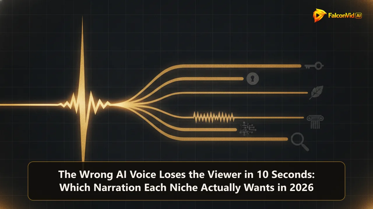 A golden sound wave splitting into six differently shaped ribbons, each ending in a faint symbol of a different content niche.