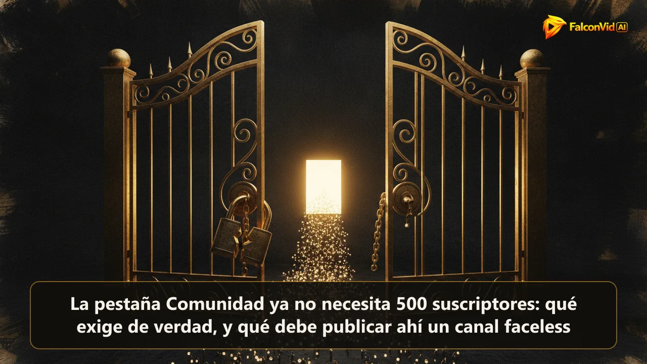 Un portón dorado pesado abierto de par en par con el candado roto colgando a un lado, pequeños puntos de luz entrando hacia un panel brillante.