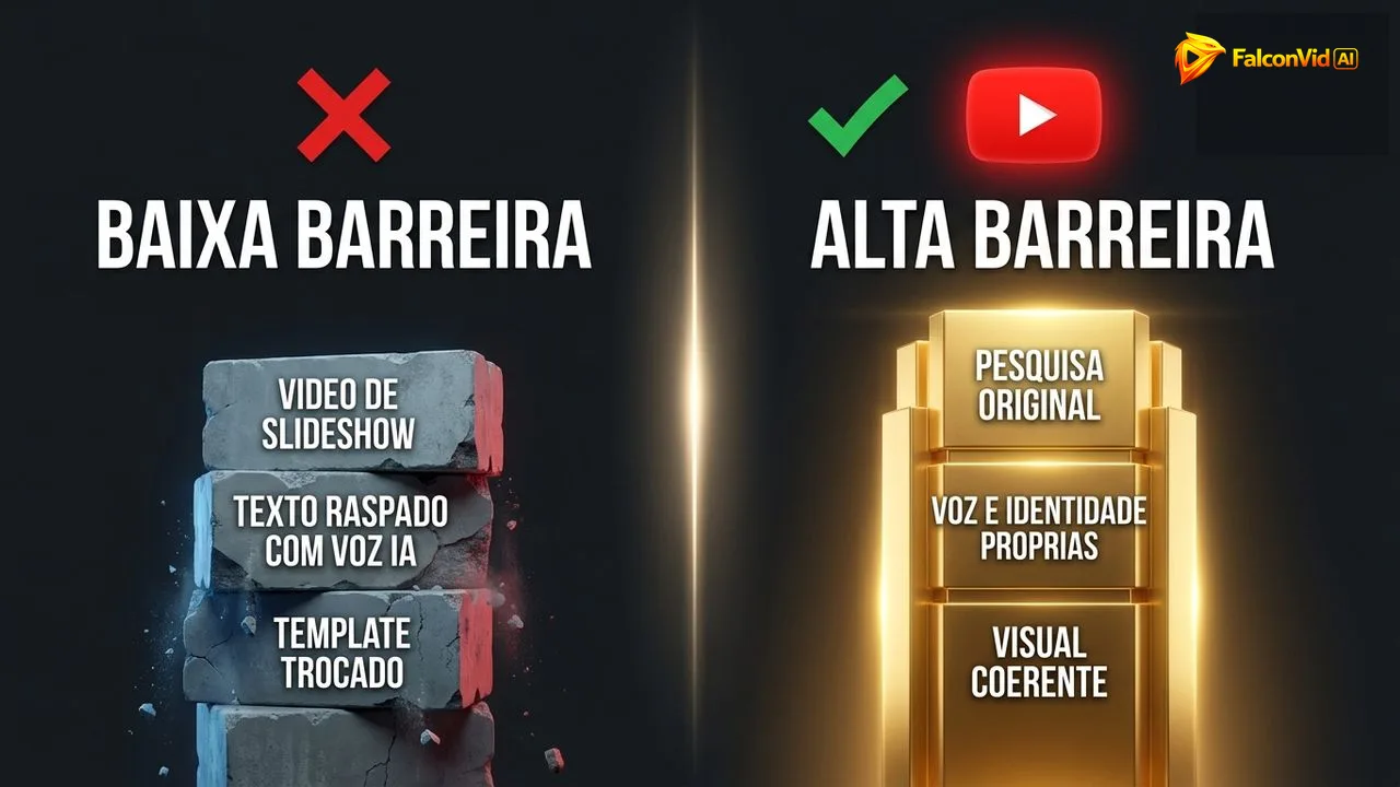 Comparação entre conteúdo de baixa barreira de entrada e de alta barreira de entrada, com os exemplos de cada lado.
