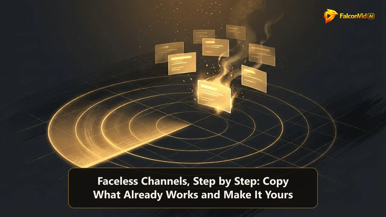 A golden radar sweep over a dark grid revealing floating luminous channel cards, one of them burning brighter than the rest.