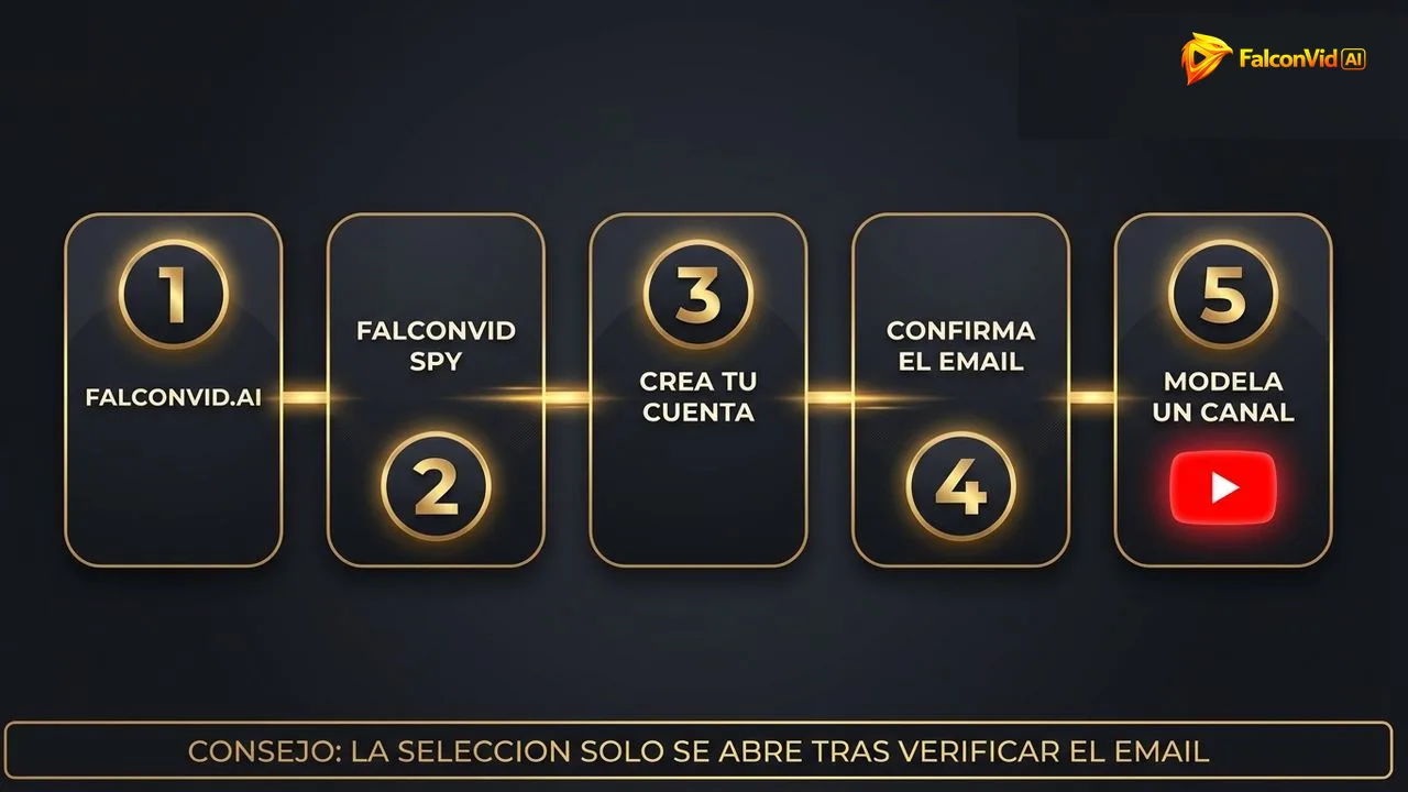 Diagrama de cinco pasos numerados desde entrar en el sitio hasta modelar un canal dentro de la herramienta.