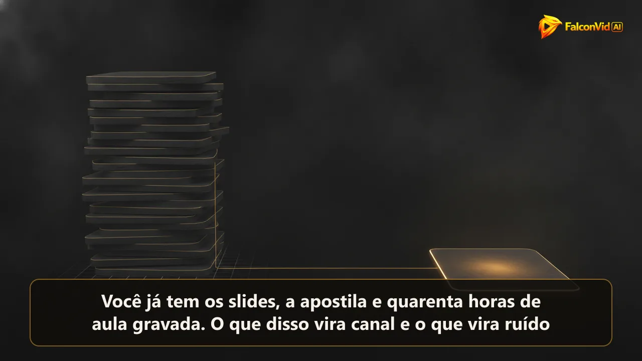 Ilustração de uma pilha de retângulos planos alimentando uma linha dourada fina até um painel iluminado