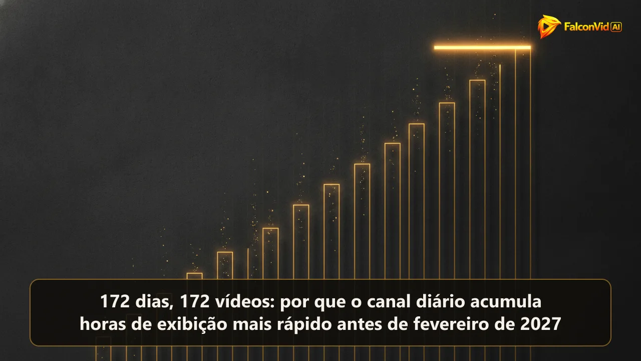 Uma fileira longa de barras douradas finas se afastando no escuro, cada uma mais alta que a anterior, subindo até uma linha de luz horizontal.