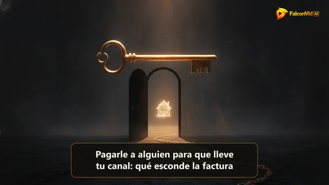 Una llave dorada sobre una puerta oscura que proyecta una sombra en forma de cadena, representando la pregunta de propiedad detrás de un canal tercerizado