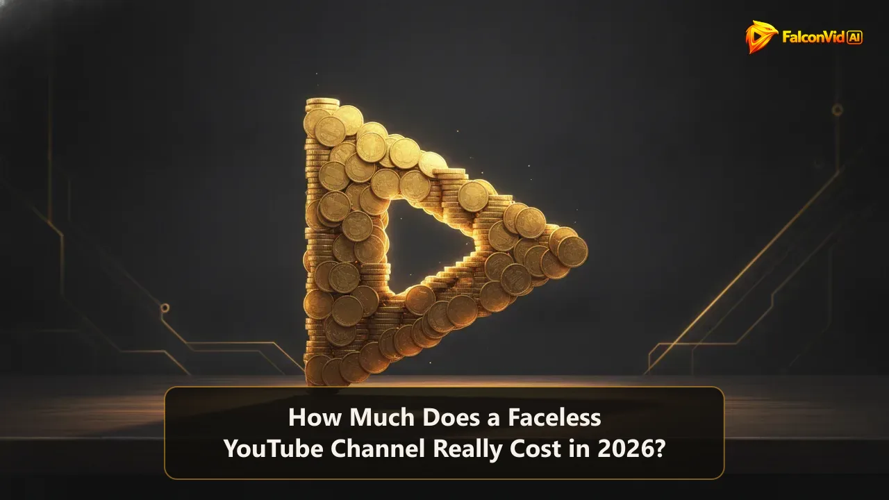 YouTube play button made of gold coins representing the cost of a faceless channel