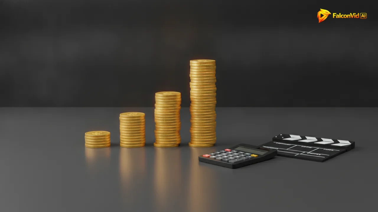 Three stacks of coins of very different sizes comparing the cost per video of each path