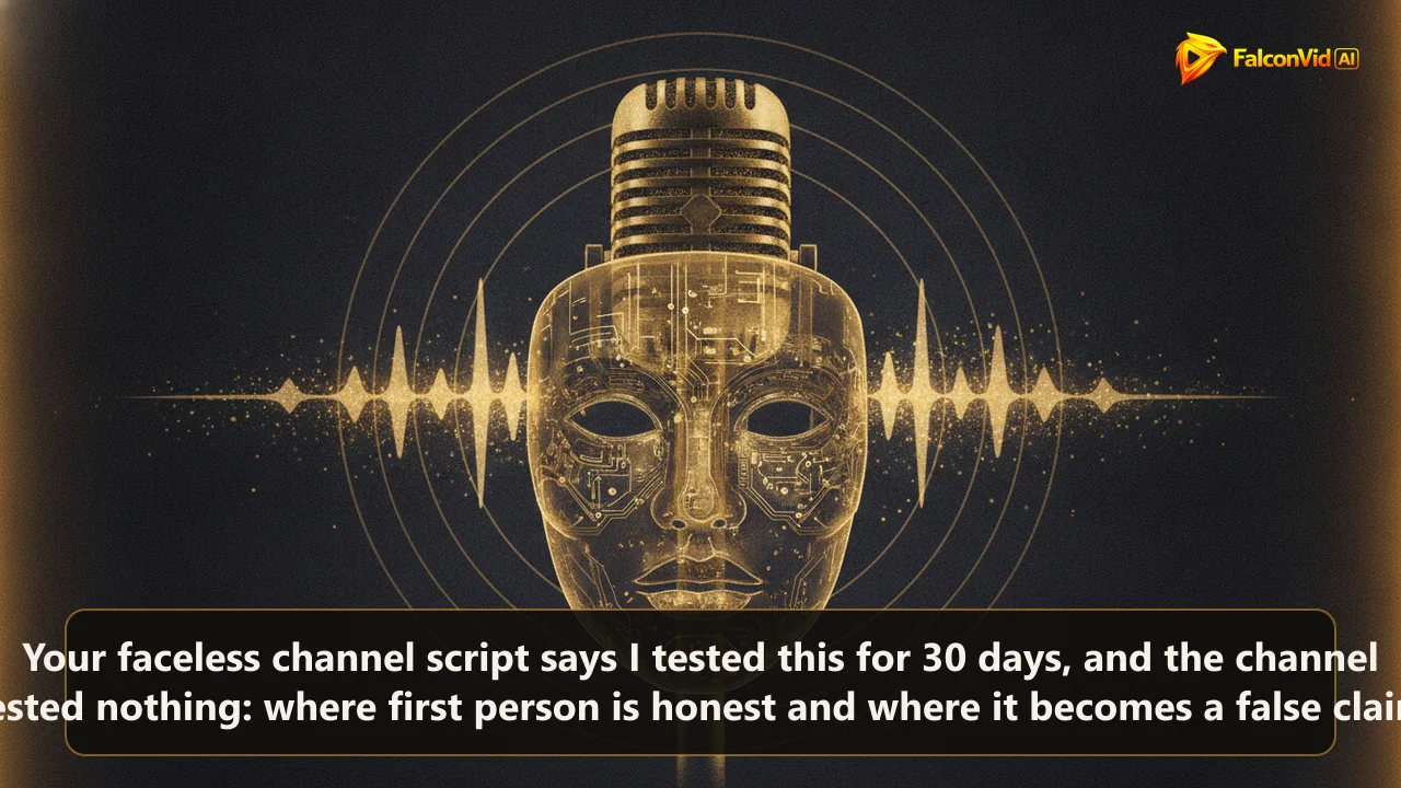 A translucent golden mask floating in front of a studio microphone while golden sound waves pass straight through it.