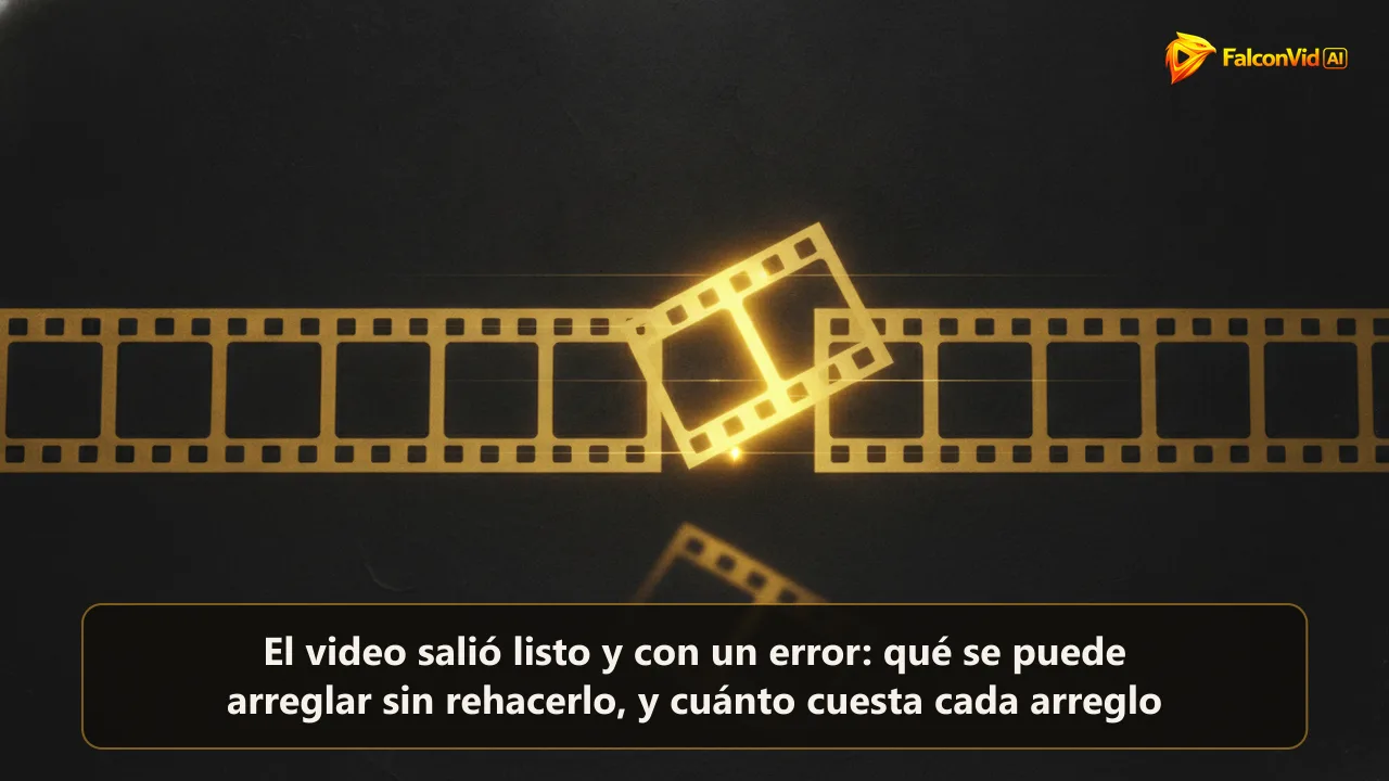 Una tira de película dorada sobre fondo oscuro con un cuadro levantado y resaltado, listo para volver a su lugar.