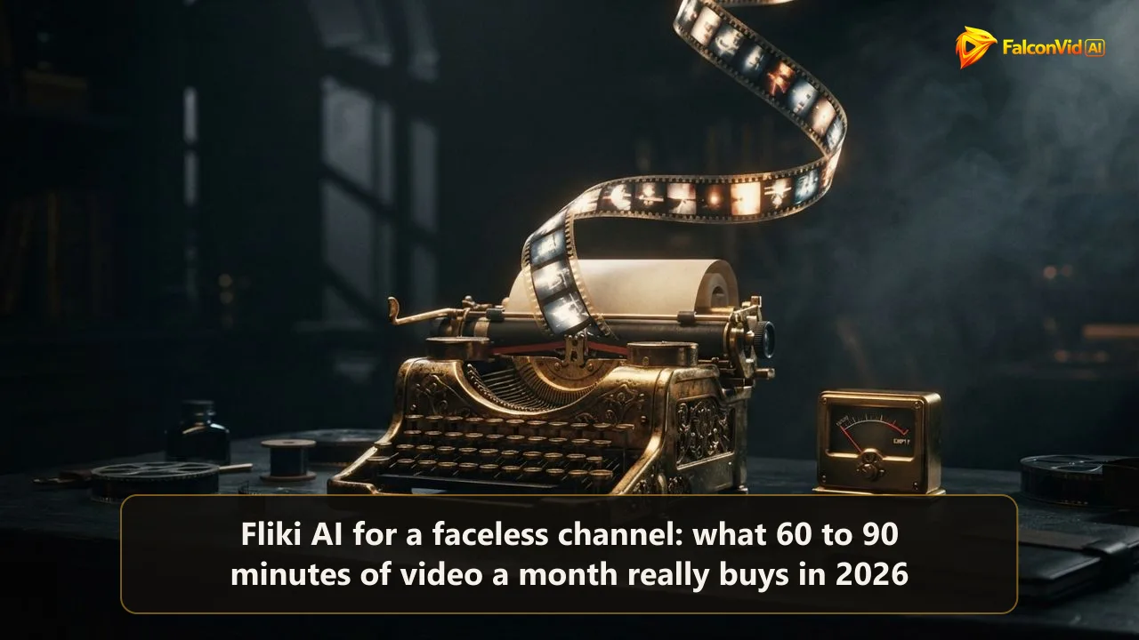 A golden vintage typewriter whose paper curls into a ribbon of glowing film frames next to a meter close to empty
