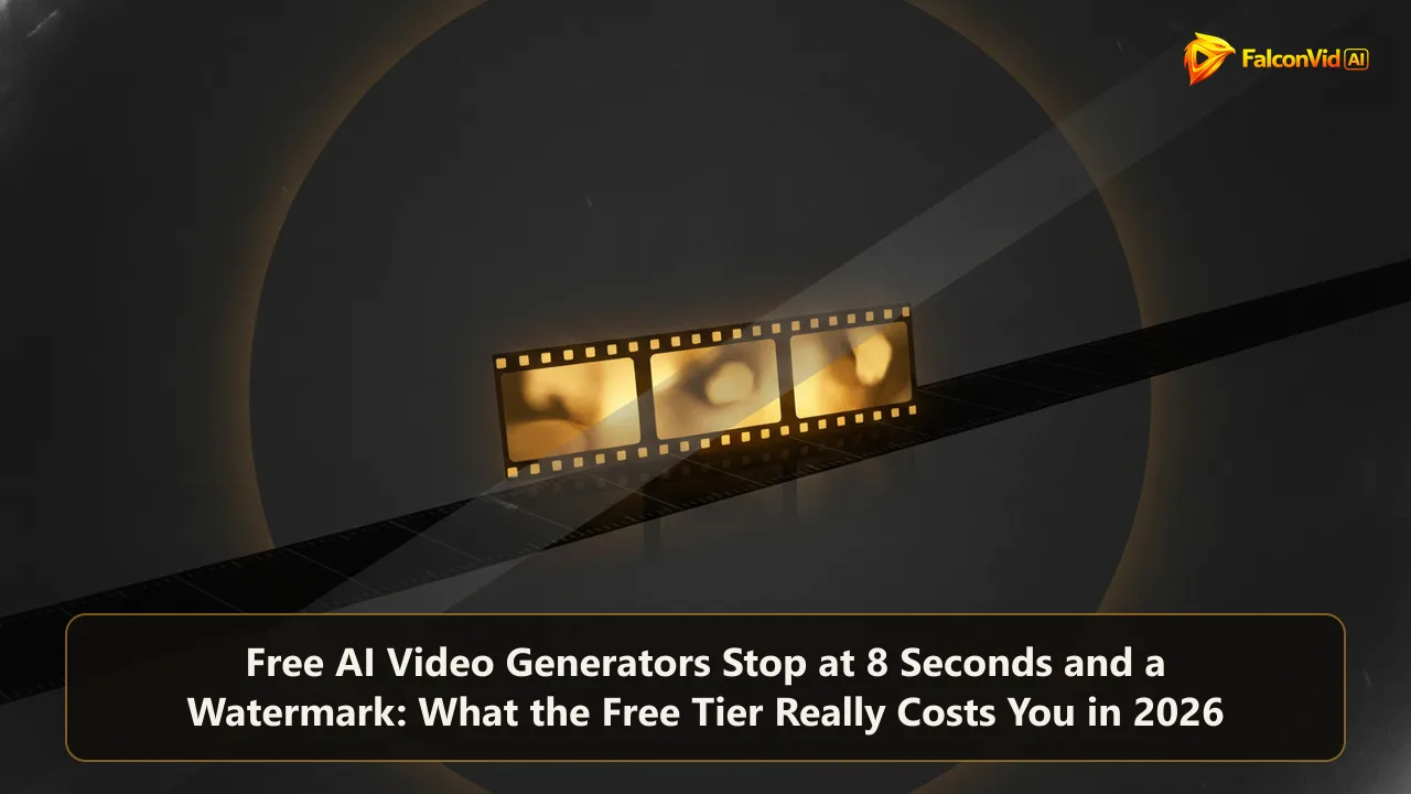 A short glowing three frame film strip floating in front of a huge empty timeline, crossed by a faint watermark band.