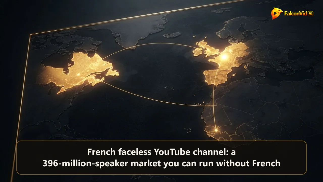 A dark map with Western Europe, Canada and Africa connected by golden lines, the French-speaking market as a second channel