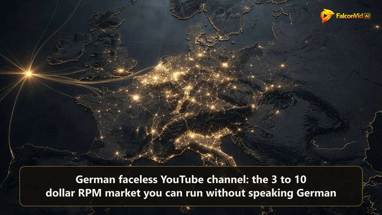 A dark map of central Europe with one region glowing gold and golden lines flowing into it, the German speaking market as a second channel