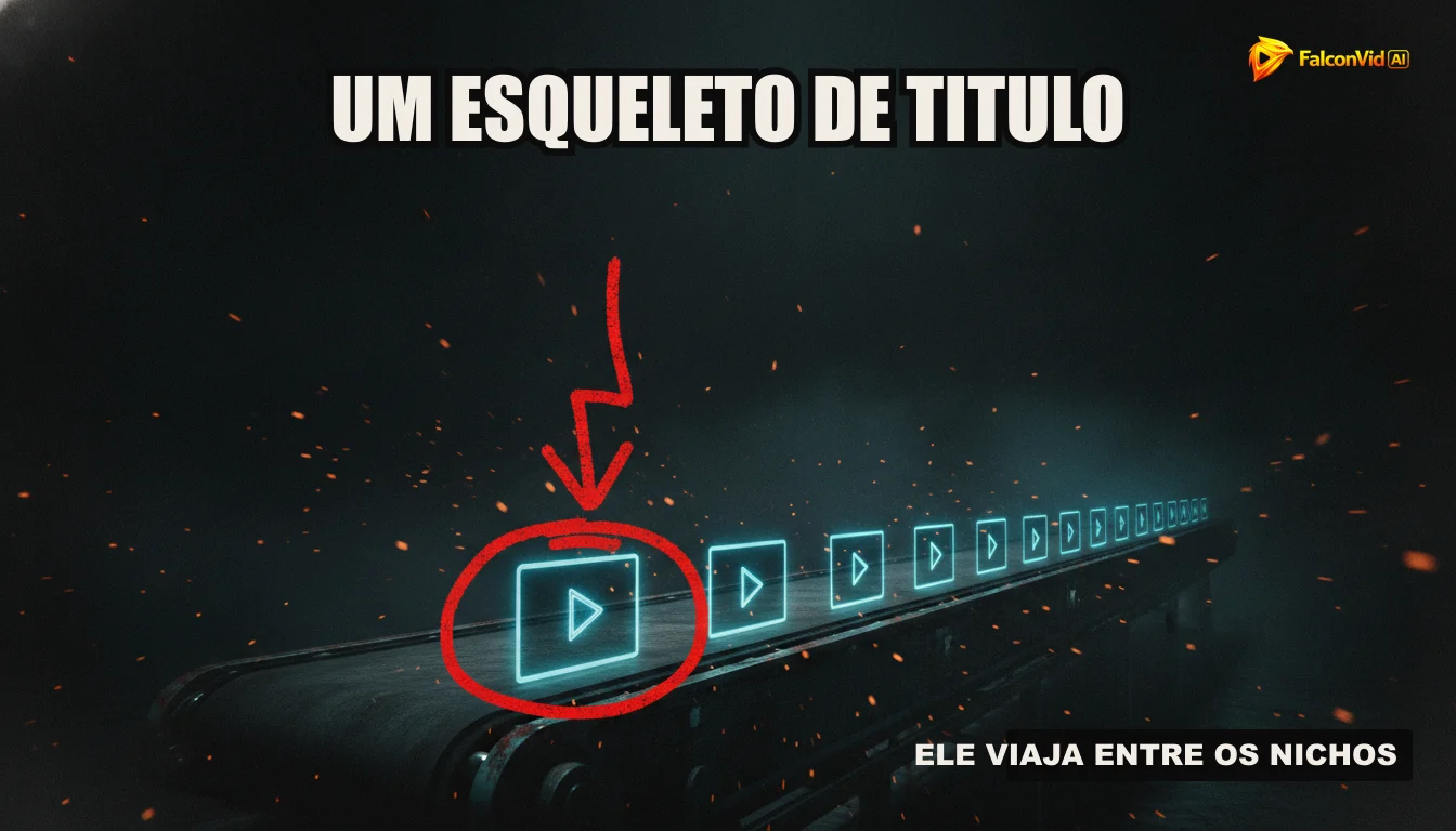 Uma ilustração de uma linha de produção automatizada de vídeos, com robôs criando conteúdo de alta qualidade em diversas etapas.