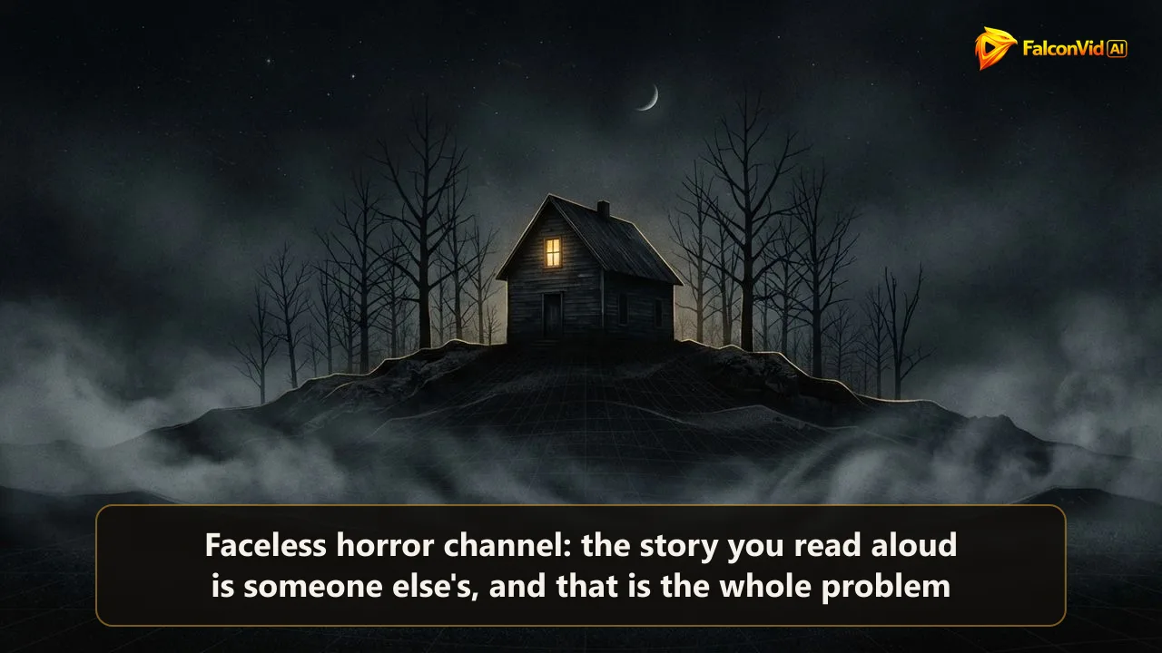Lonely house on a hill at night with a single lit window and mist around it, the calm before a horror story