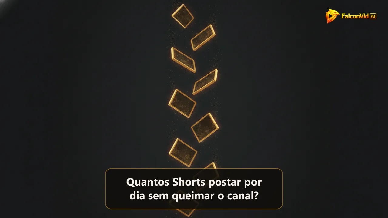 Uma pilha vertical de retângulos dourados e brilhantes flutuando um acima do outro, como quadros de vídeos curtos subindo pelo ar.