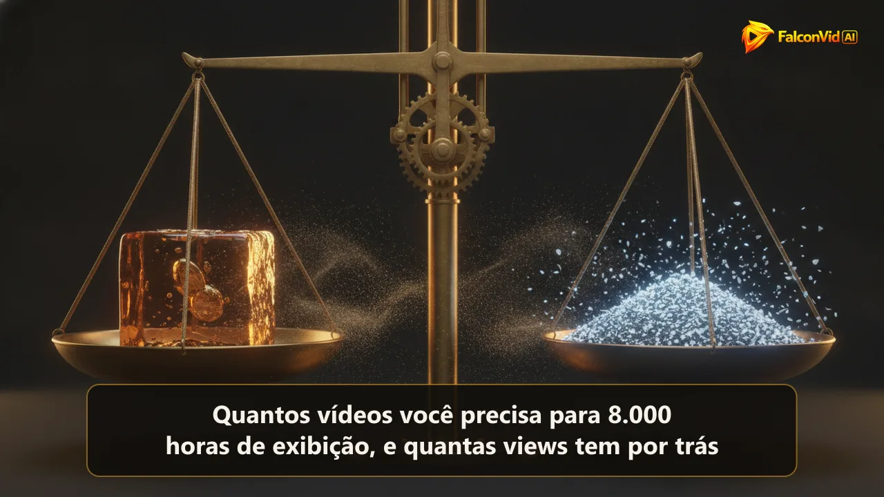 Balança de latão em equilíbrio perfeito, um prato com um único bloco âmbar luminoso e o outro cheio de milhares de fichas minúsculas brilhantes