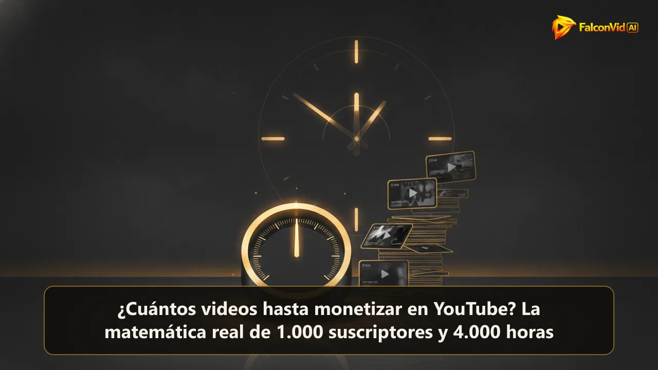 Contador dorado junto a una pila creciente de miniaturas de video sobre un escritorio oscuro