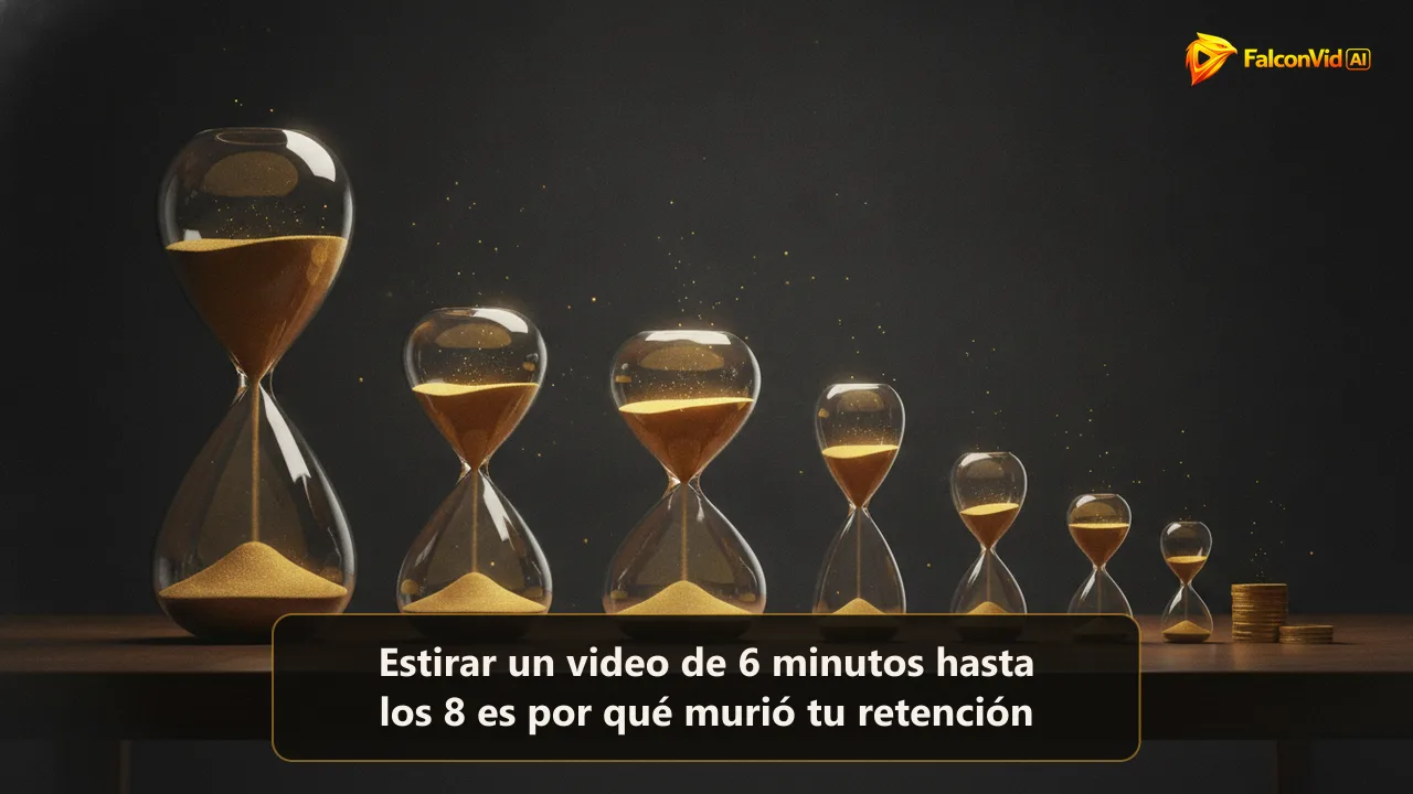 Fila de nueve relojes de arena de vidrio con alturas muy distintas sobre un escritorio oscuro, cada uno con una cantidad diferente de arena dorada brillante
