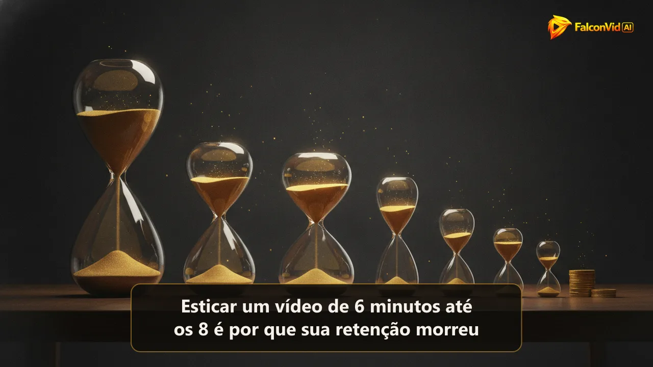 Fileira de nove ampulhetas de vidro com alturas muito diferentes sobre uma mesa escura, cada uma com uma quantidade diferente de areia dourada brilhante