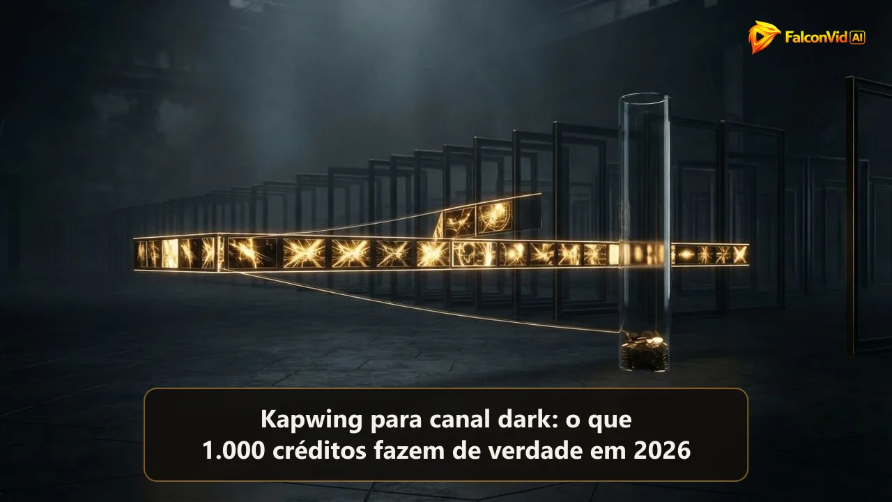 Uma linha do tempo de edição dourada e caprichada ao lado de um medidor de vidro com só uma camada fina de fichas douradas, e uma fila longa de quadros vazios atrás, um editor com pouco combustível de produção