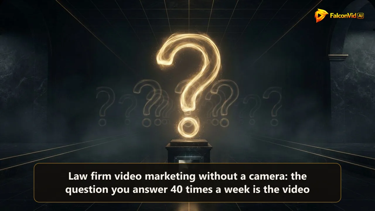 Tall golden question mark with dozens of identical echoes behind it, the same client question repeated forty times a week