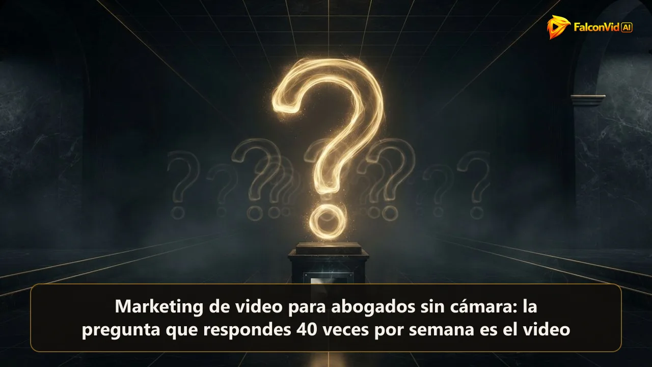 Signo de interrogación dorado y alto con decenas de ecos idénticos detrás, la misma pregunta del cliente repetida cuarenta veces por semana
